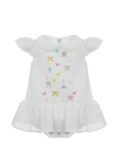 Lapin House Babies' Floral-embroidery Dress In White
