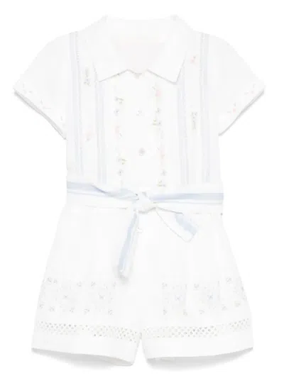Lapin House Kids' Floral-embroidery Playsuit In White