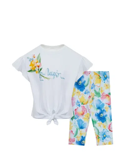 Lapin House Kids' Floral Knot Leggins Set In White