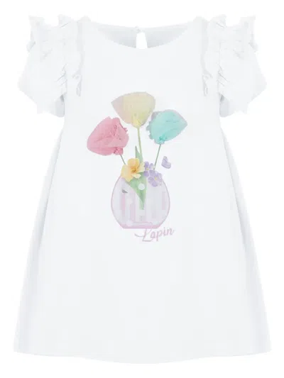 Lapin House Babies' Floral-print Cotton Dress In White