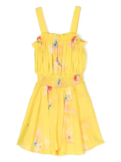 Lapin House Kids' Floral-print Draped Playsuit In Yellow