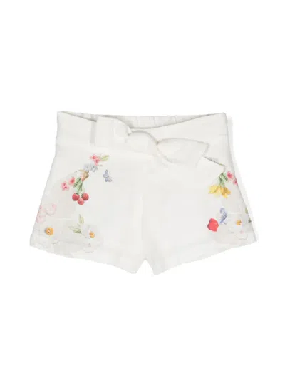 Lapin House Kids' Floral-print Linen Shorts In White