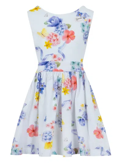 Lapin House Kids' Floral-print Midi Dress In White