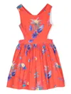 Lapin House Floral-print Open-back Dress In Red