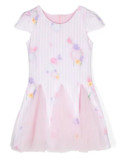 Lapin House Kids' Floral-print Panelled Tulle Dress In Pink