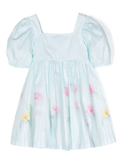 Lapin House Kids' Floral-print Pleated Dress In Green