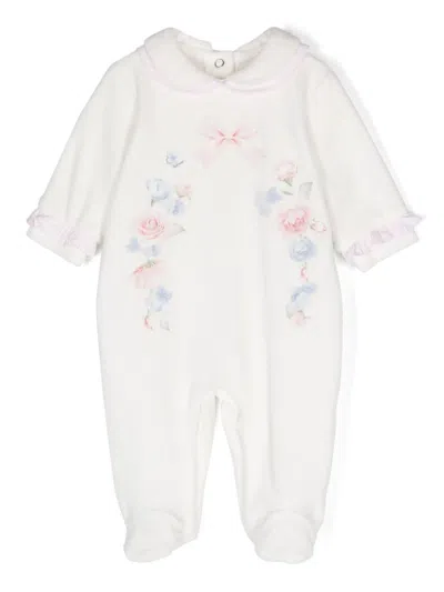 Lapin House Babies' Floral-print Ruffle-detail Pyjamas In 白色