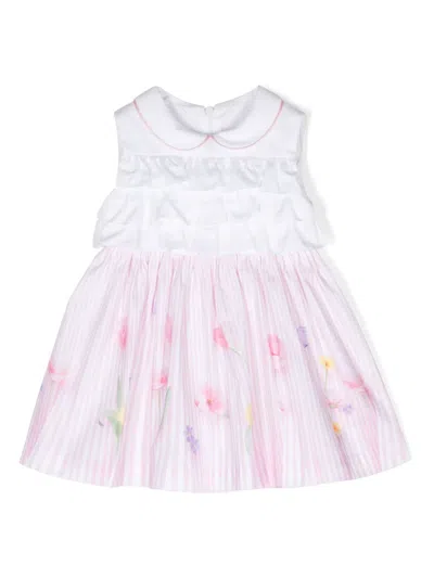 Lapin House Babies' Floral-print Ruffled Dress In 白色