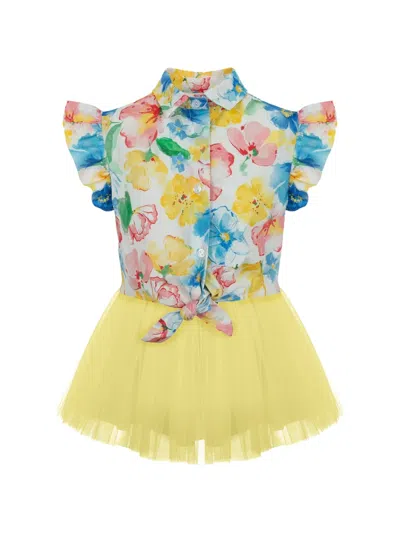 Lapin House Kids' Floral-print Ruffled Dress Set (set Of Two) In Orange