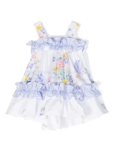 Lapin House Kids' Floral-print Ruffled Minidress In Blue