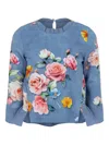 Lapin House Floral-print Ruffled Top In Blue