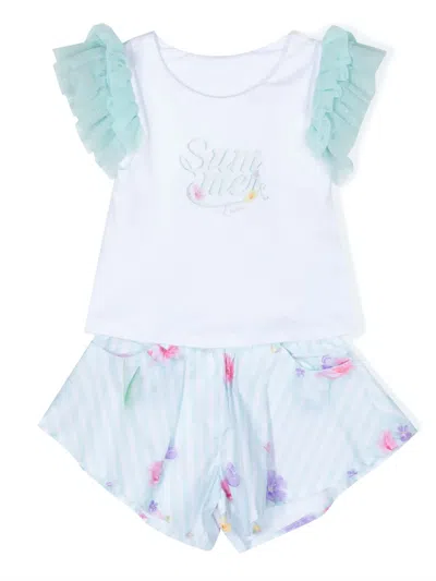 Lapin House Babies' Floral-print Short Set In 白色