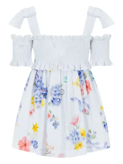 Lapin House Kids' Floral-print Smock Dress In White