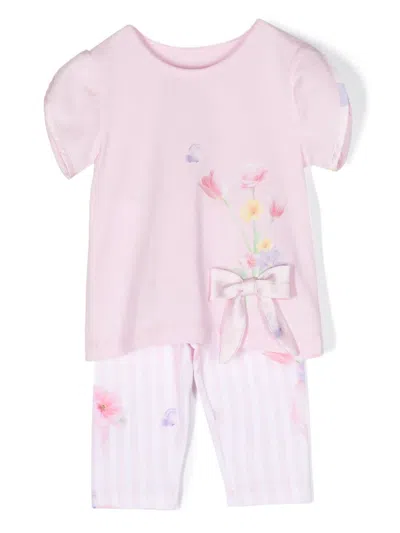 Lapin House Babies' Floral-print Trousers Set (set Of Two) In Pink