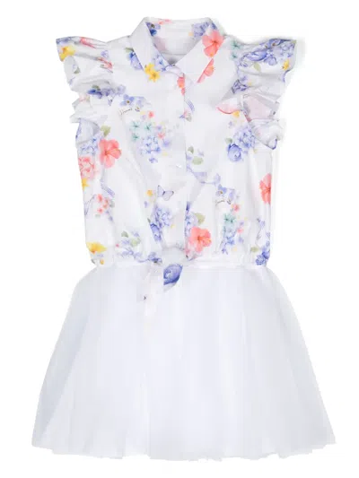 Lapin House Babies' Floral-print Tulle Dress In White