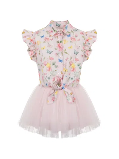 Lapin House Kids' Floral Ruffle Dress Set In Pink