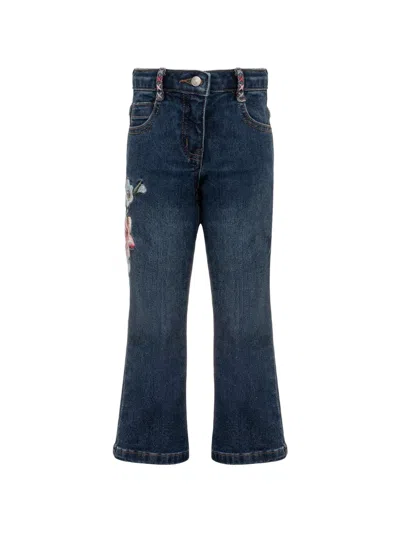 Lapin House Kids' Floral-embroidered Flared Jeans In Blue