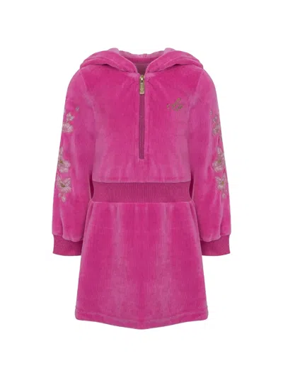 Lapin House Babies' Floral-embroidered Hooded Dress In Pink