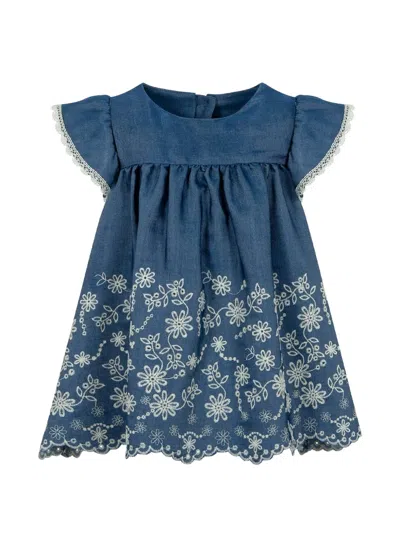Lapin House Floral-embroidery Dress In Blue