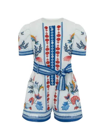 Lapin House Kids' Floral-print Belted Playsuit In White