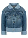 Lapin House Fringed Tweed Denim Jacket In Blue