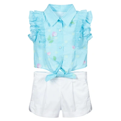 Lapin House Babies' Girls Blue & White Shorts Set In Gold