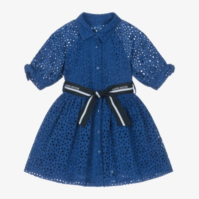 Lapin House Kids' Girls Blue Broderie Cotton Shirt Dress