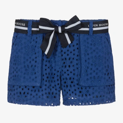 Lapin House Kids' Girls Blue Cotton Broderie Anglaise Shorts