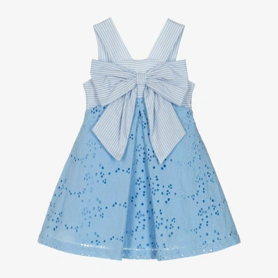 Lapin House Kids' Girls Blue Cotton Broderie Dress