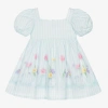 LAPIN HOUSE GIRLS BLUE STRIPED COTTON FLORAL DRESS