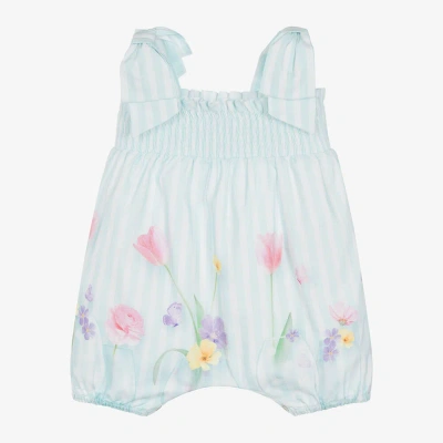 Lapin House Babies' Girls Blue Striped Cotton Floral Shortie