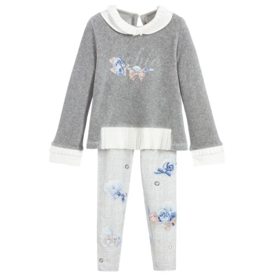 Lapin House Babies' Girls Grey & Blue Roses Leggings Set In Gray