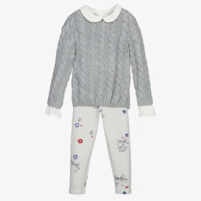 Lapin House Babies' Girls Grey Sweater & Leggings Set In Gray