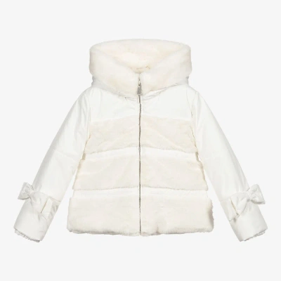 Lapin House Babies' Girls Ivory Faux Fur Jacket In White