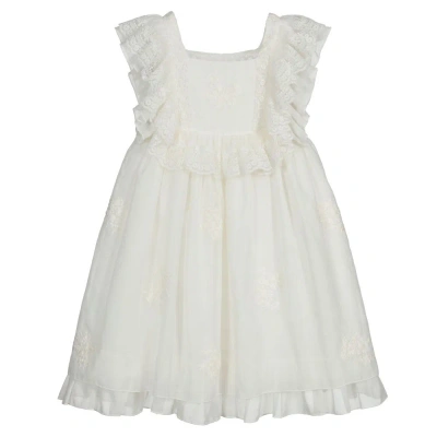 Lapin House Babies' Girls Ivory Silk Voile Lace Dress