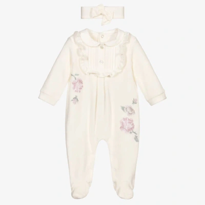 Lapin House Girls Ivory Velour Babygrow Set In Neutral