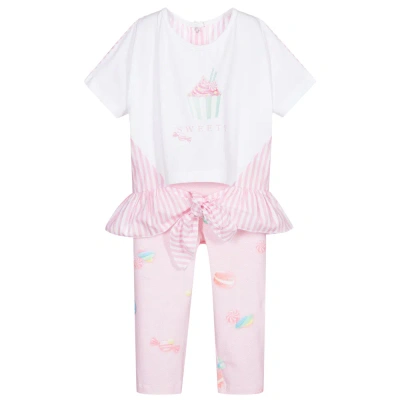 Lapin House Babies' Girls Pink & White Leggings Set