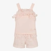 LAPIN HOUSE GIRLS PINK BRODERIE COTTON SHORTS SET