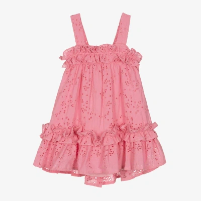 Lapin House Kids' Girls Pink Cotton Broderie Anglaise Dress