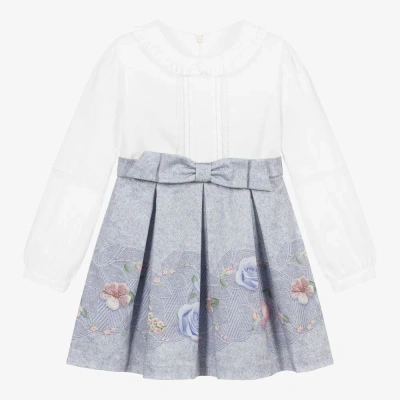 Lapin House Babies' Girls White & Blue Rose Print Dress