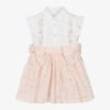 LAPIN HOUSE GIRLS WHITE & PINK BRODERIE COTTON DRESS