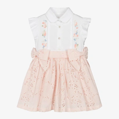 Lapin House Babies' Girls White & Pink Broderie Cotton Dress