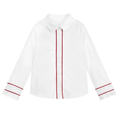Lapin House Babies' Girls White Cotton & Velvet Shirt