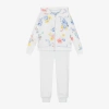 LAPIN HOUSE GIRLS WHITE COTTON FLORAL TRACKSUIT