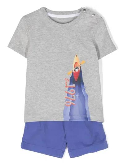 Lapin House Kids' Graphic-print Cotton-blend Shorts Set In Grey