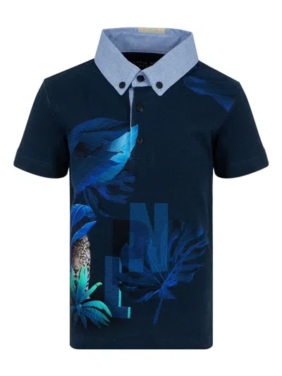 Lapin House Kids' Graphic-print Cotton Polo Shirt In Blue
