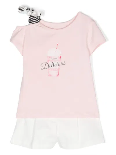 Lapin House Kids' Graphic-print Cotton T-shirt (set Of Two) In Pink