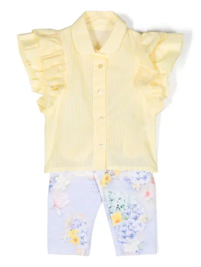 Lapin House Kids' Graphic-print Cotton Trousers Set In Yellow
