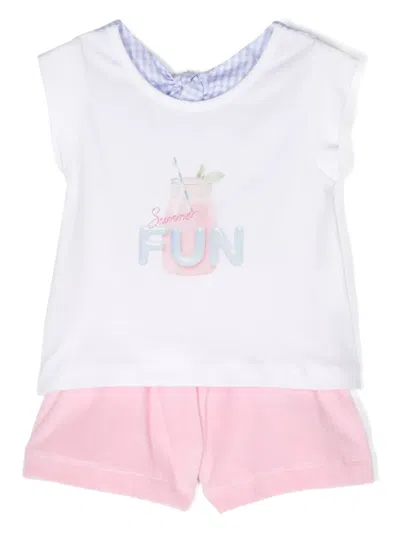 Lapin House Kids' Graphic-print Piled Shorts Set In Pink