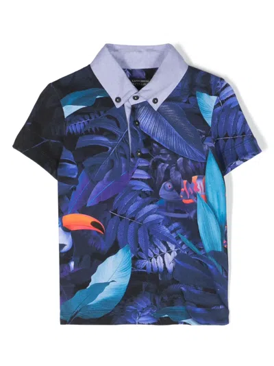 Lapin House Kids' Graphic-print Piqué Polo Shirt In Blue